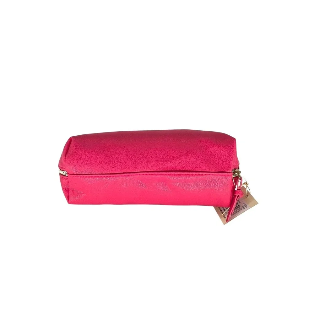 Trina Turk Pink Cosmetic Makeup Bag Case Pouch Faux Leather Travel Organizer New